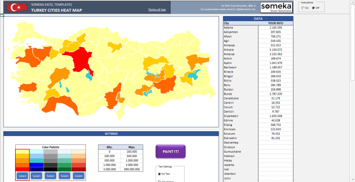 Turkey Geographic Heat Map Generator - Someka SS11