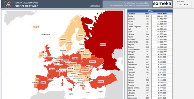 Europe Geographic Heat Map Generator Excel Template