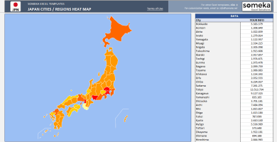 Japan Geographic Heat Map Generator Excel Template