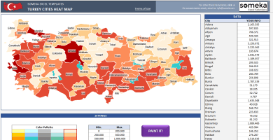 Turkey Geographic Heat Map Generator Excel Template