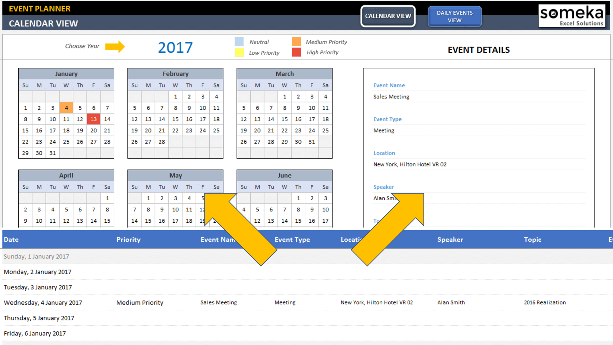 Dynamic Event Calendar Template Interactive Excel Calendar
