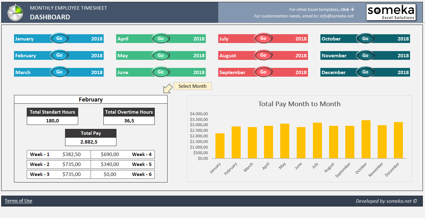 Employee Timesheet 2018 Excel Template Someka Excel Solutions SS1
