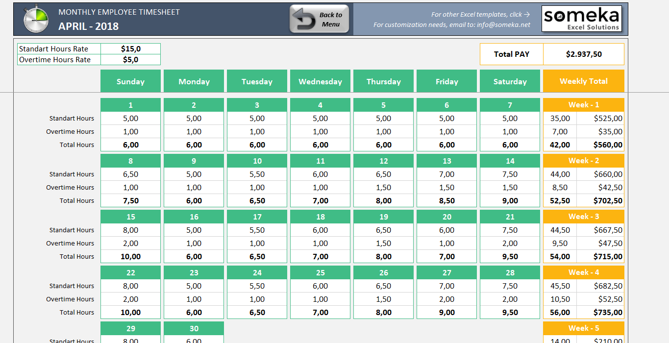 monthly employee timesheet template