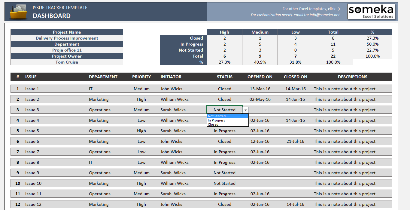 Issue Tracker Free Excel Template to Track Project Management Issues