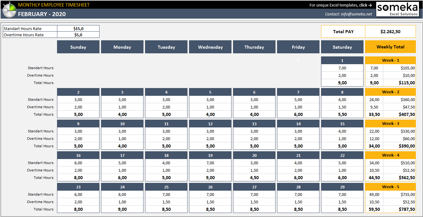 excel monthly timesheet template employee timesheet calendar 2022