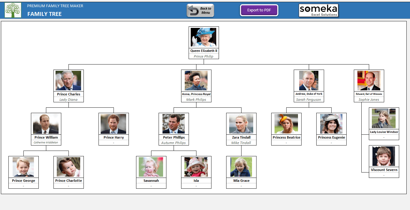 Family Tree  Template Printable Excel Generator with Photos