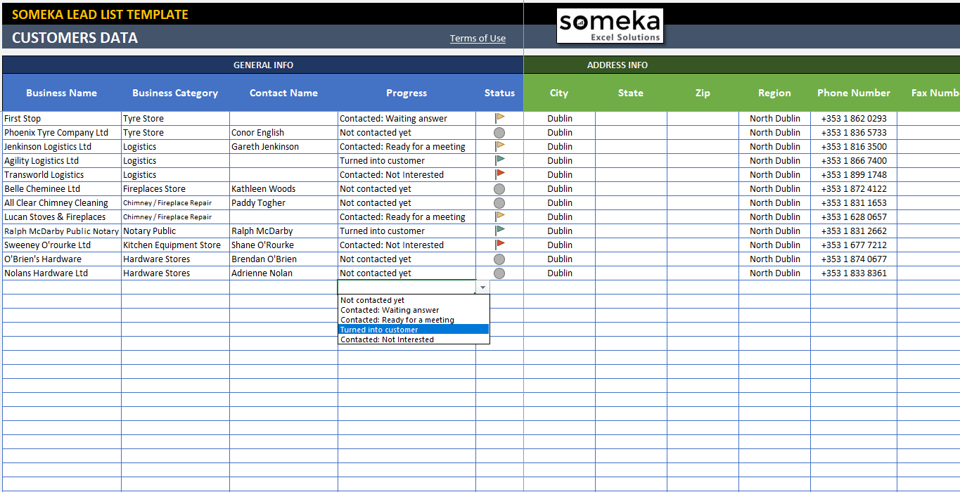 Lead List Excel Template for Small Business  Free  Printable Spreadsheet