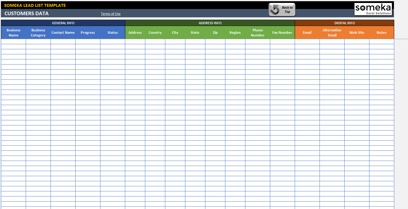 Lead List Excel Template for Small Business  Free  Printable Spreadsheet