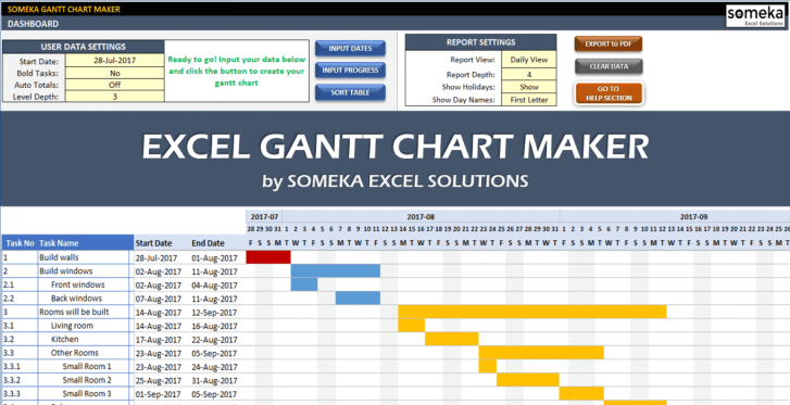 Excel Gantt Chart Maker Template - Someka Cover