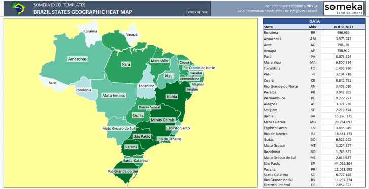 Brazil Heat Map Generator - Excel Template - Someka SS1