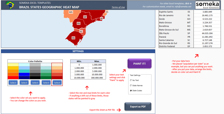 Brazil Heat Map Generator - Excel Template - Someka SS3