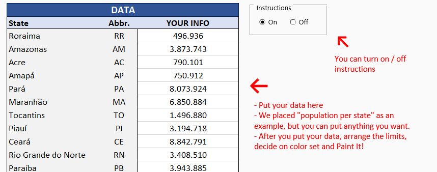 Brazil Heat Map Generator - Someka Excel Template - Data Section SS