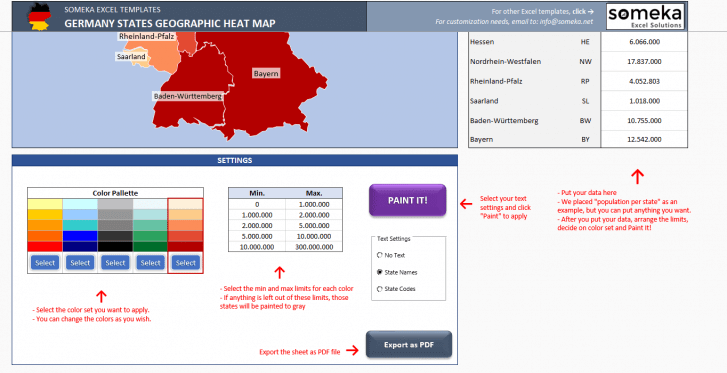 Germany Heat Map Generator - Excel Template - Someka SS3