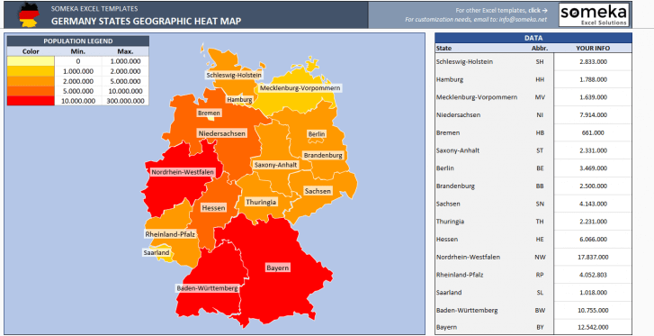 Germany Heat Map Generator - Excel Template - Someka SS4