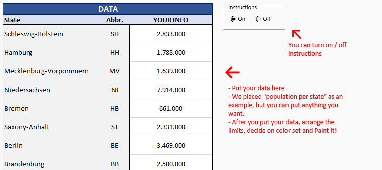 Germany Heat Map Generator - Someka Excel Template - Data Section SS