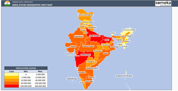 India Geographic Heat Map Generator - Excel Template - Someka SS4