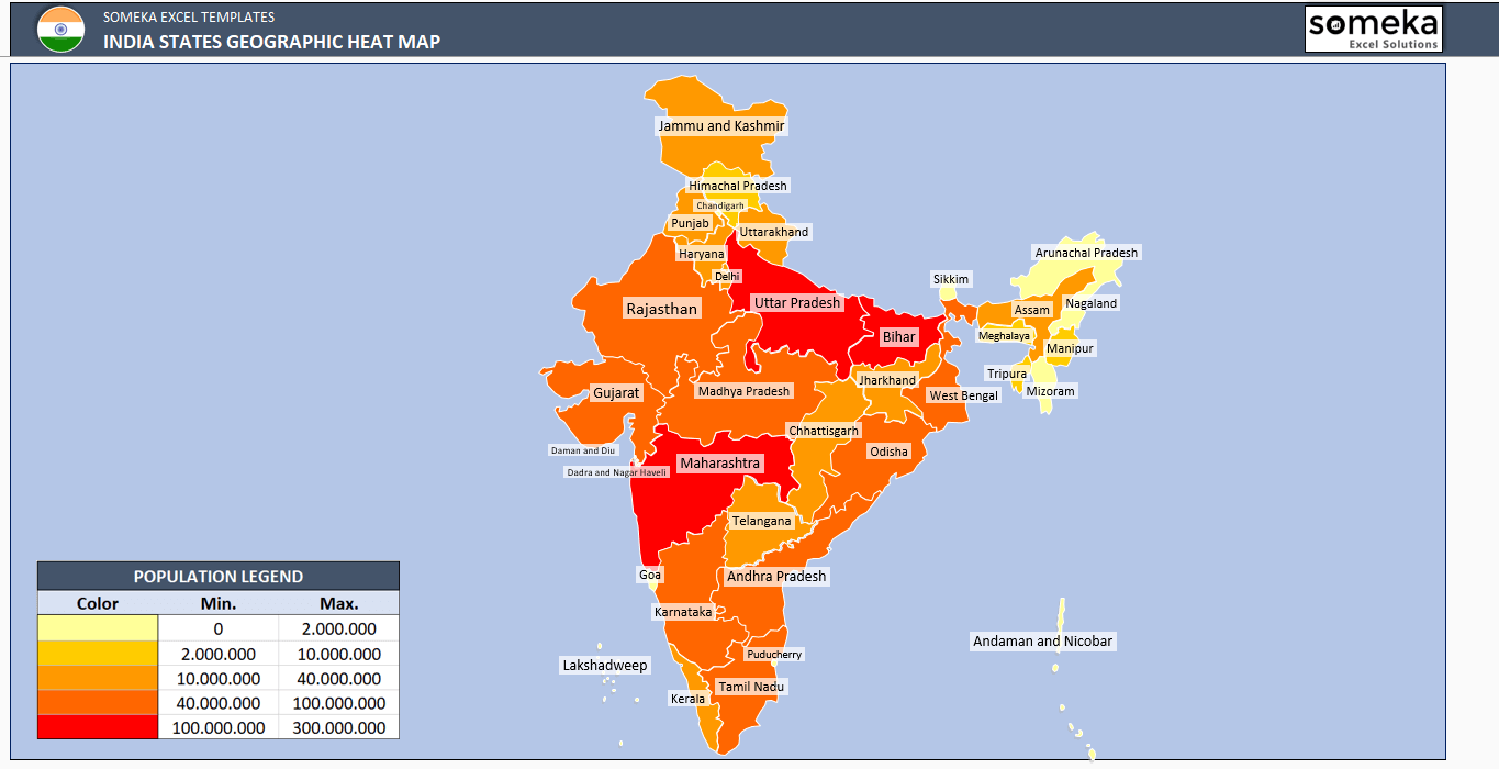 India Heat Map Generator in Excel | Geographical Map of India
