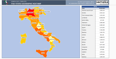 Italy Geographic Heat Map Generator Excel Template