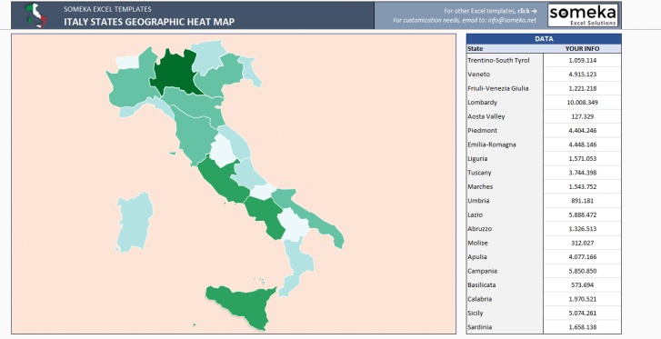 Italy Heat Map Generator - Excel Template - Someka SS2