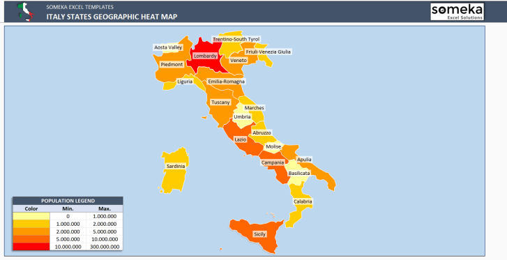 Italy Heat Map Generator - Excel Template - Someka SS4