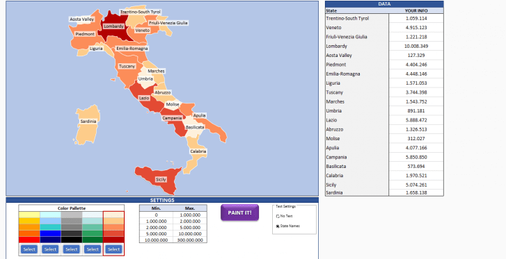 Italy Heat Map Generator - Excel Template - Someka SS6