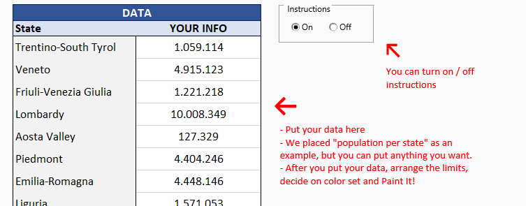 Italy Heat Map Generator - Someka Excel Template - Data Section SS