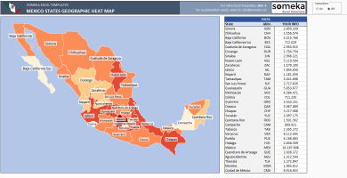 Mexico Geographic Heat Map Generator Excel Template