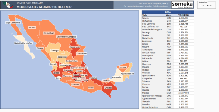 Mexico Heat Map Generator - Excel Template - Someka SS1