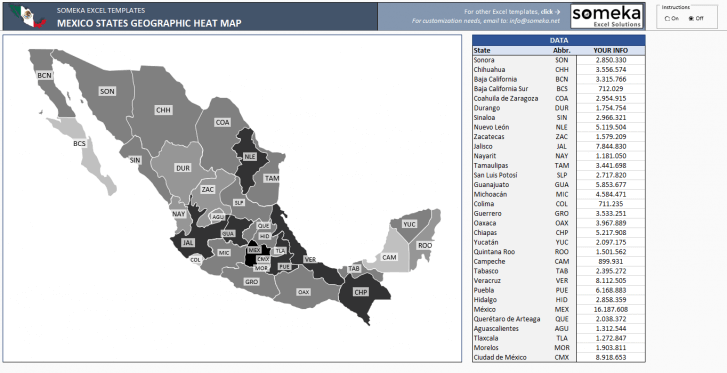 Mexico Heat Map Generator - Excel Template - Someka SS2