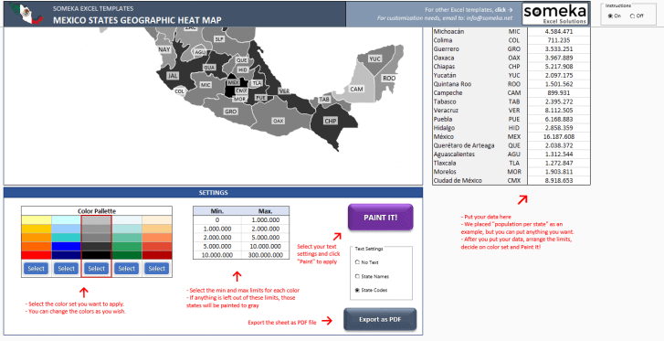 Mexico Heat Map Generator - Excel Template - Someka SS3