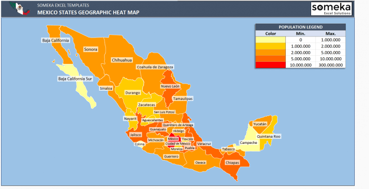 Mexico Heat Map Generator - Excel Template - Someka SS4