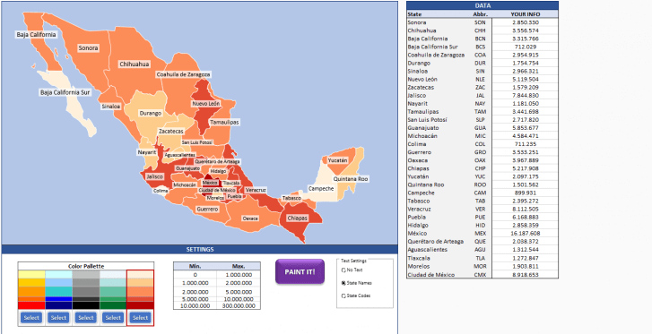 Mexico Heat Map Generator - Excel Template - Someka SS6