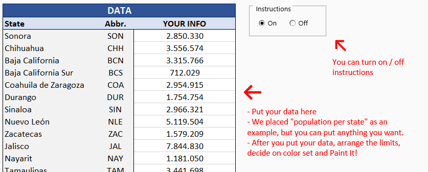 Mexico Heat Map Generator - Someka Excel Template - Data Section SS