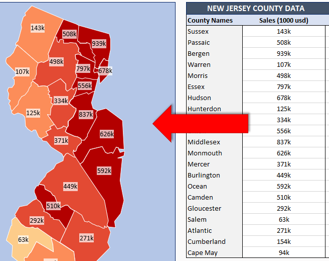 US Counties Heat Map Generators | Editable US County Shapes in Excel