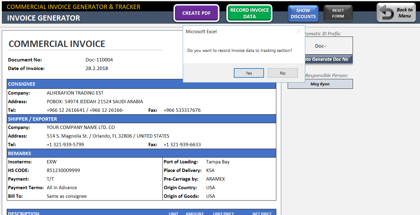 commercial invoice generator tracker how to do an invoice on excel
