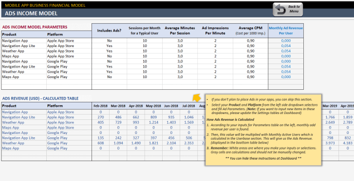 Mobile App Financial Model Excel Template - Someka S03