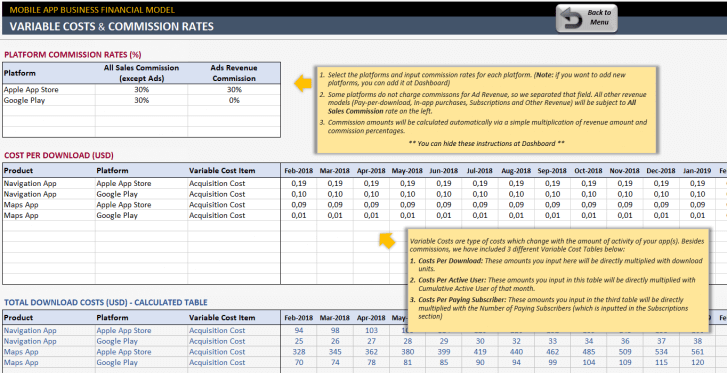 Mobile App Financial Model Excel Template - Someka S06