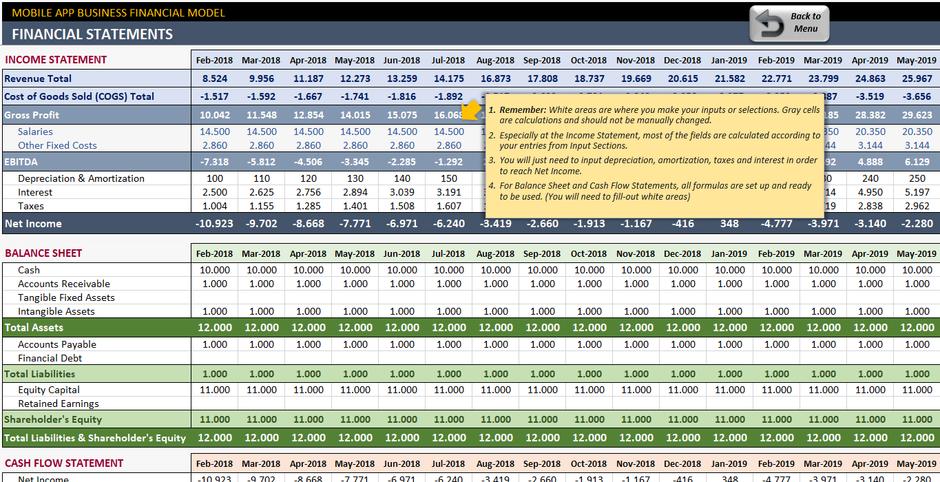 Mobile App Financial Model Excel Template - Someka S12