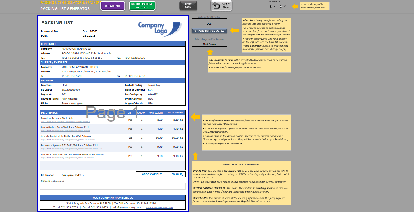 packing list template excel packing slip generator tracker tool