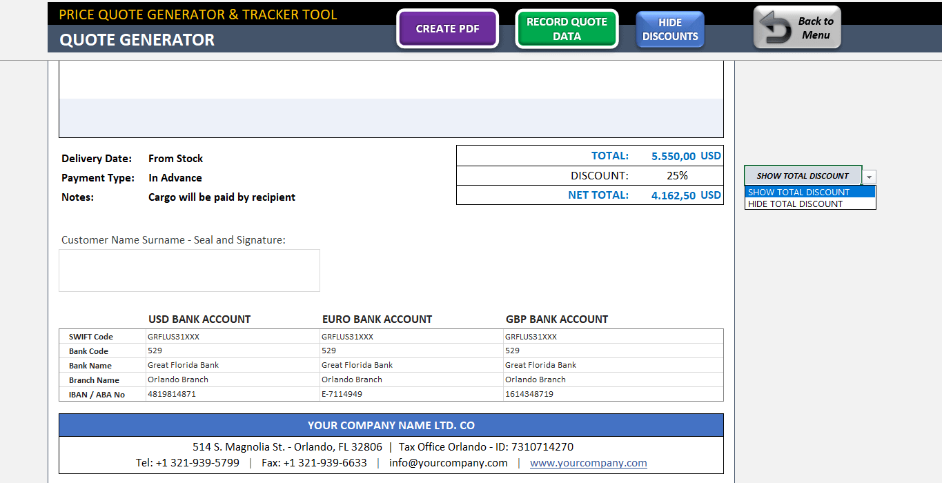 price quote template excel proforma invoice generator tracker tool