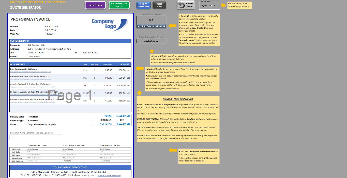 price quote template excel proforma invoice generator tracker tool engineering quote template