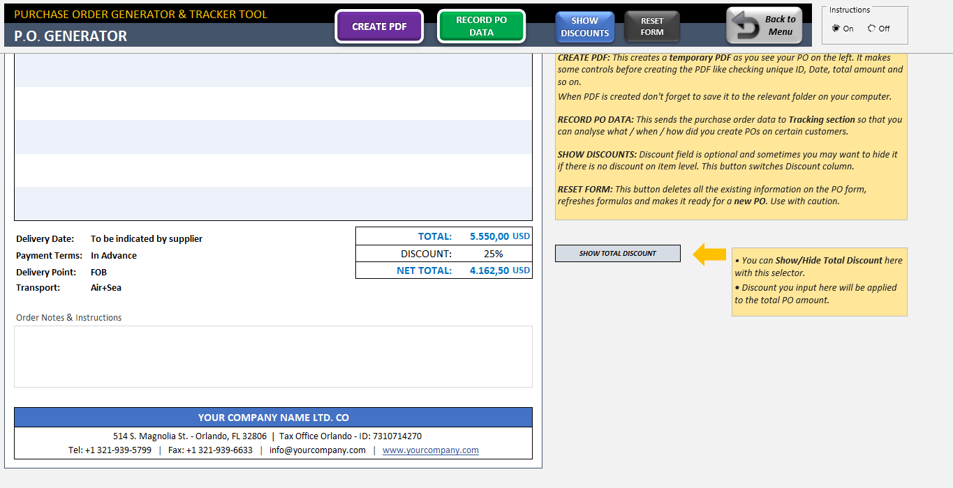 Purchase Order Generator Excel Template Someka SS03