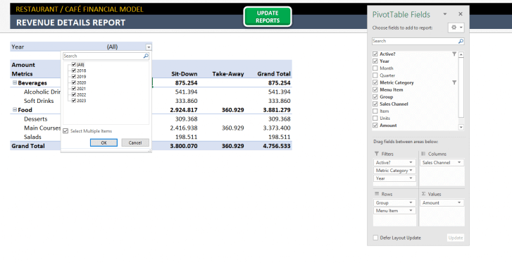 Restaurant Financial Plan Excel Template - Someka S10