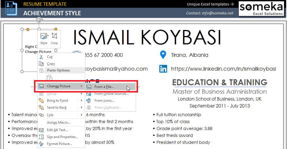 how to make resume in excel format