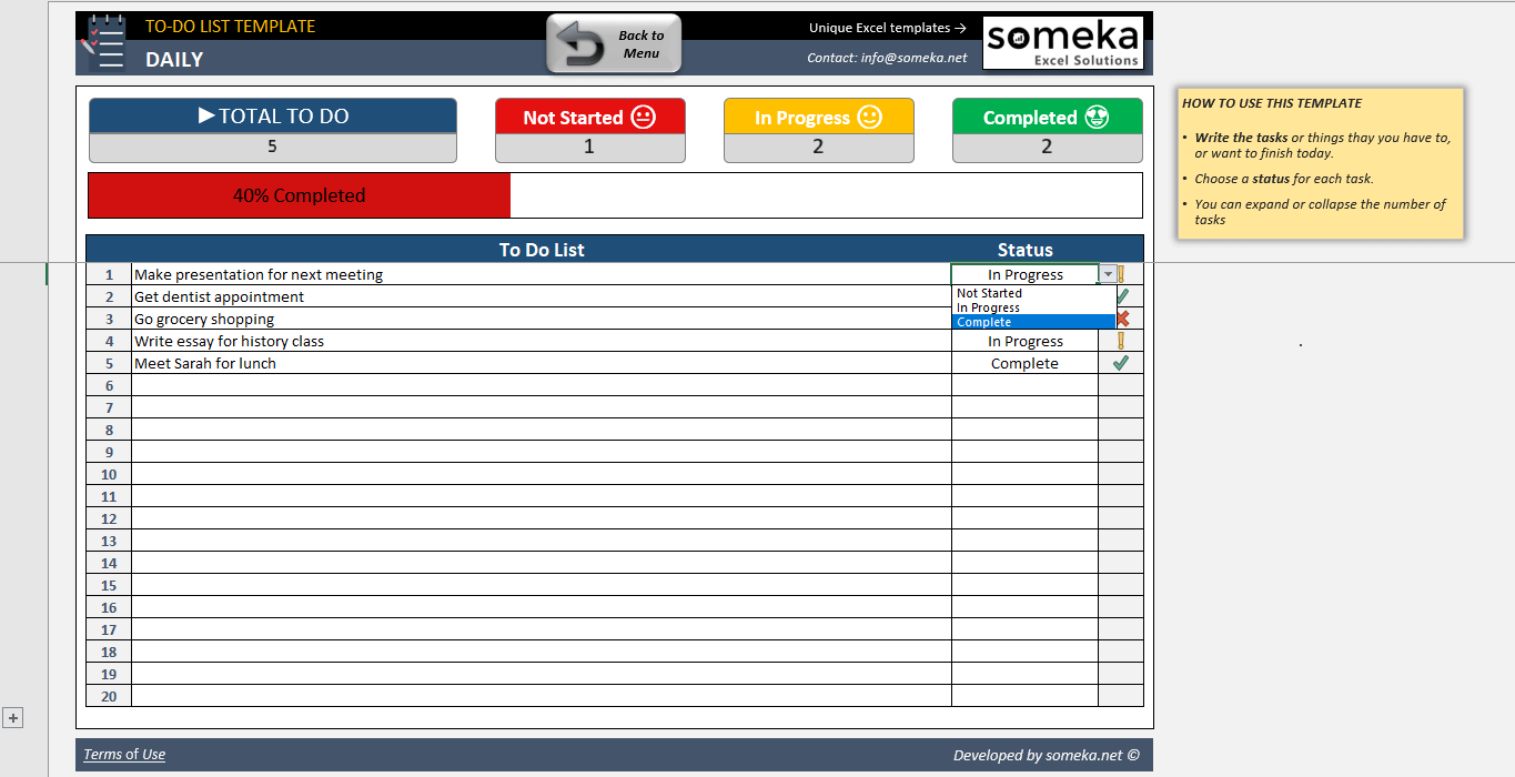 microsoft to do list template excel