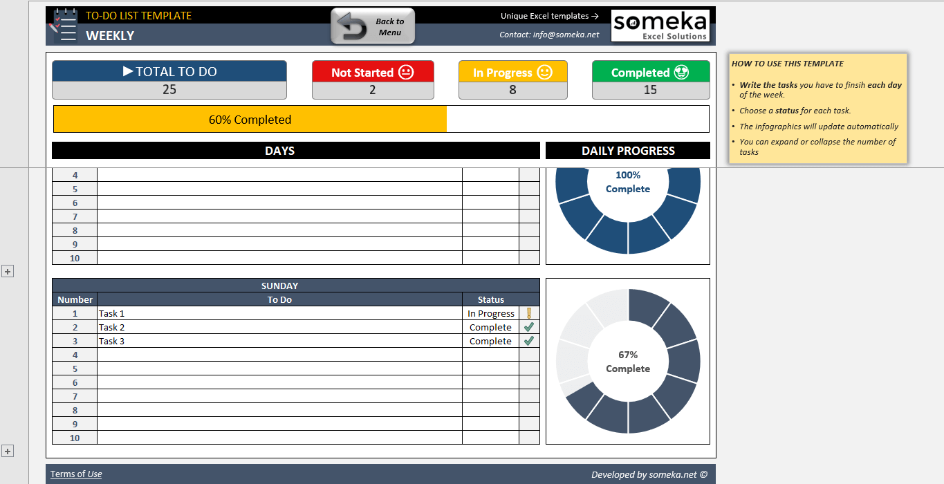 Daily Weekly Monthly Task List Excel Template | To Do List