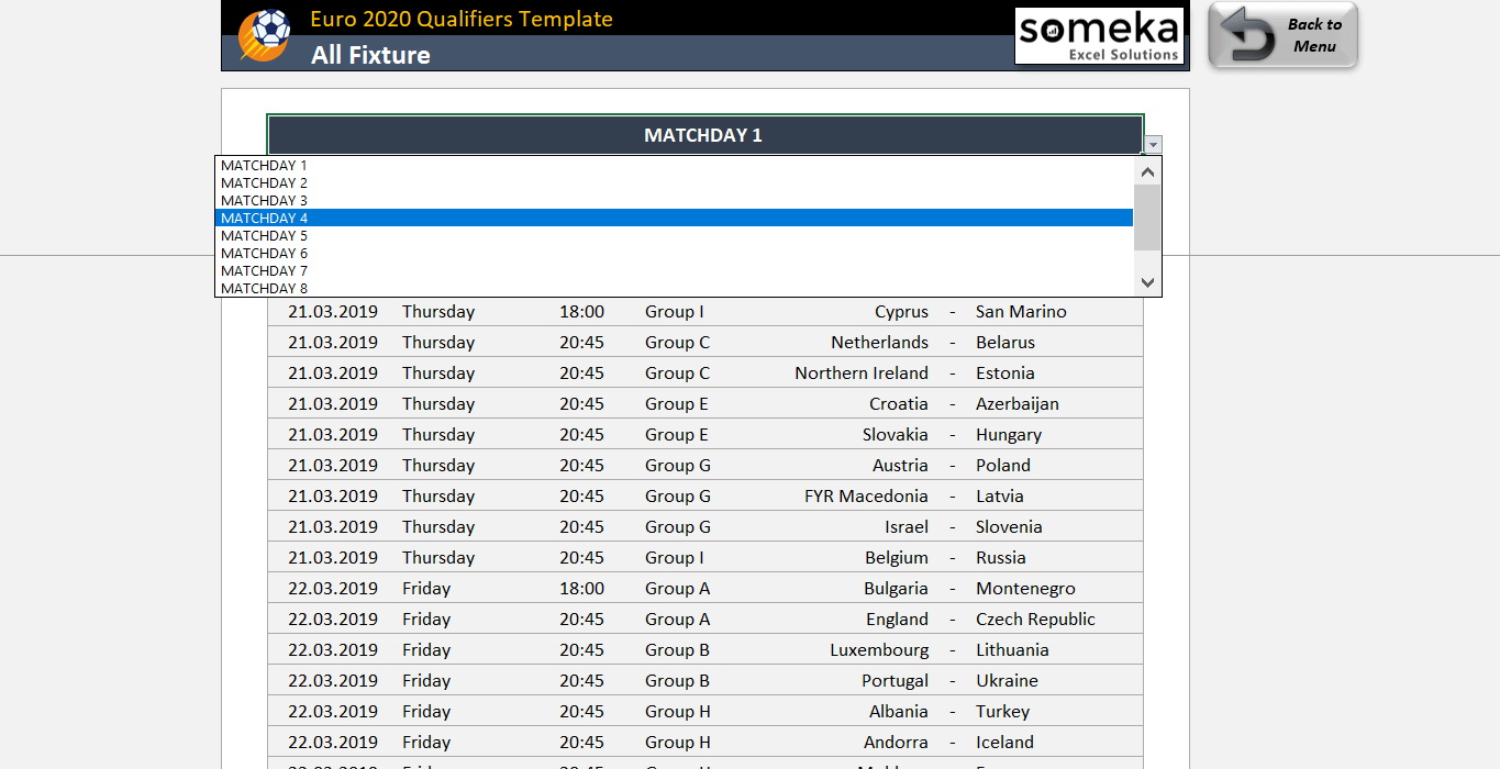 EURO 2020 Qualifiers Template | Fixtures, Play Offs and Groups!