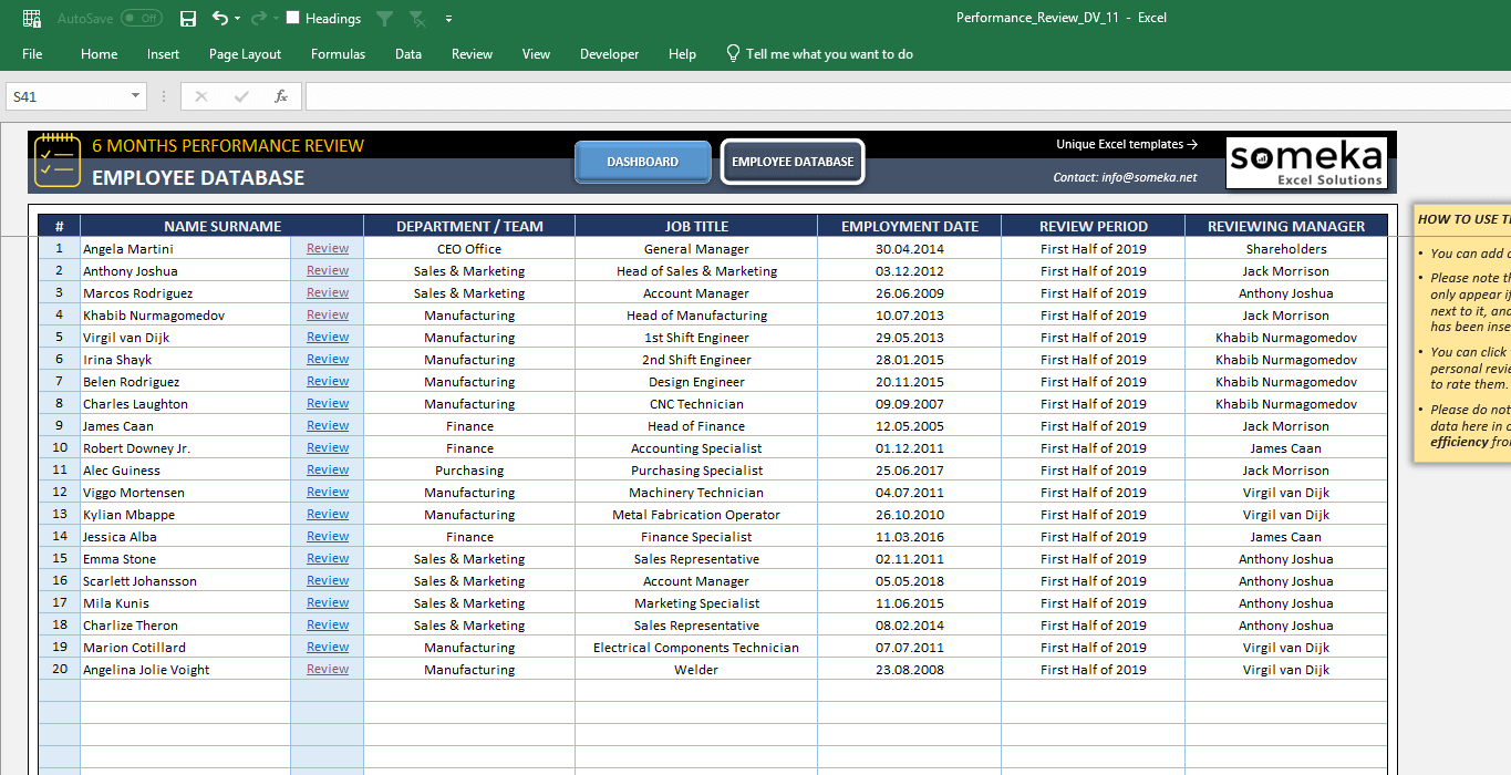 employee review template performance review template