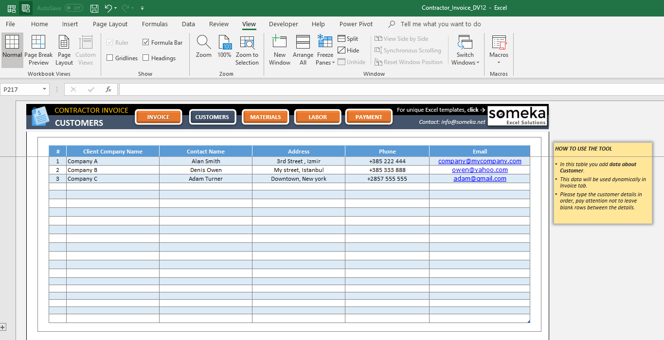 Contractor Invoice Excel Template Printable Billing Format For 