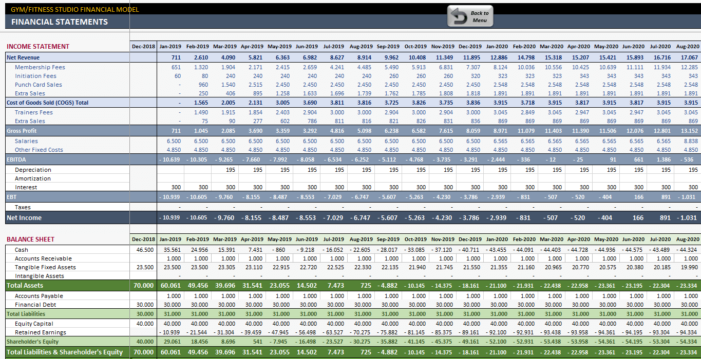 gym business financial plan